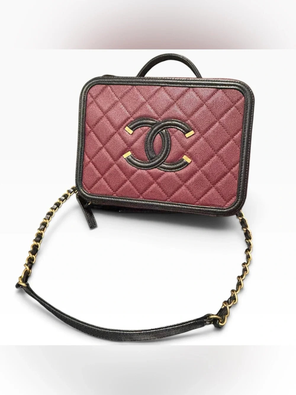 CHANEL CC Filigree Vanity Case Burgundy